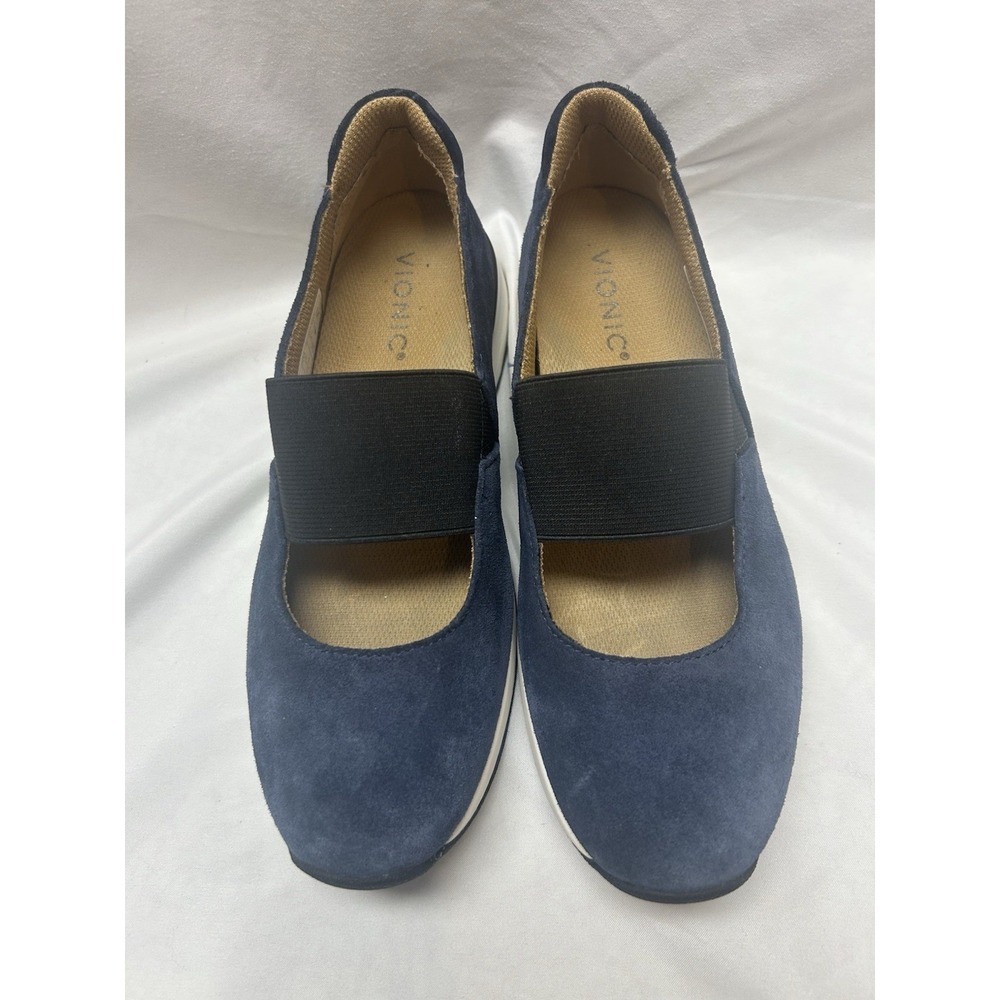 VIONIC CADEE NAVY SUEDE STRETCH MARY JANE COMFORT WALKING SHOES Sz 7
